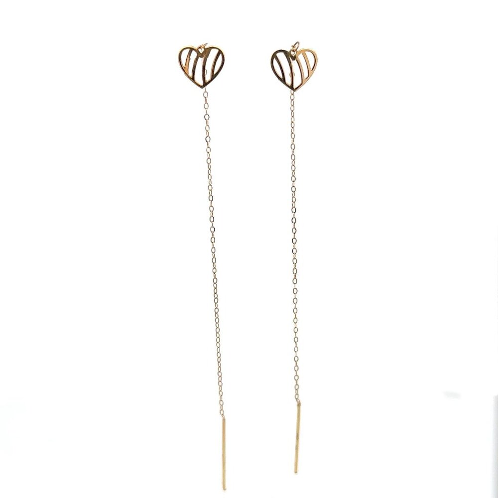 18K Gold Earrings Threader Heart 0.68 grams